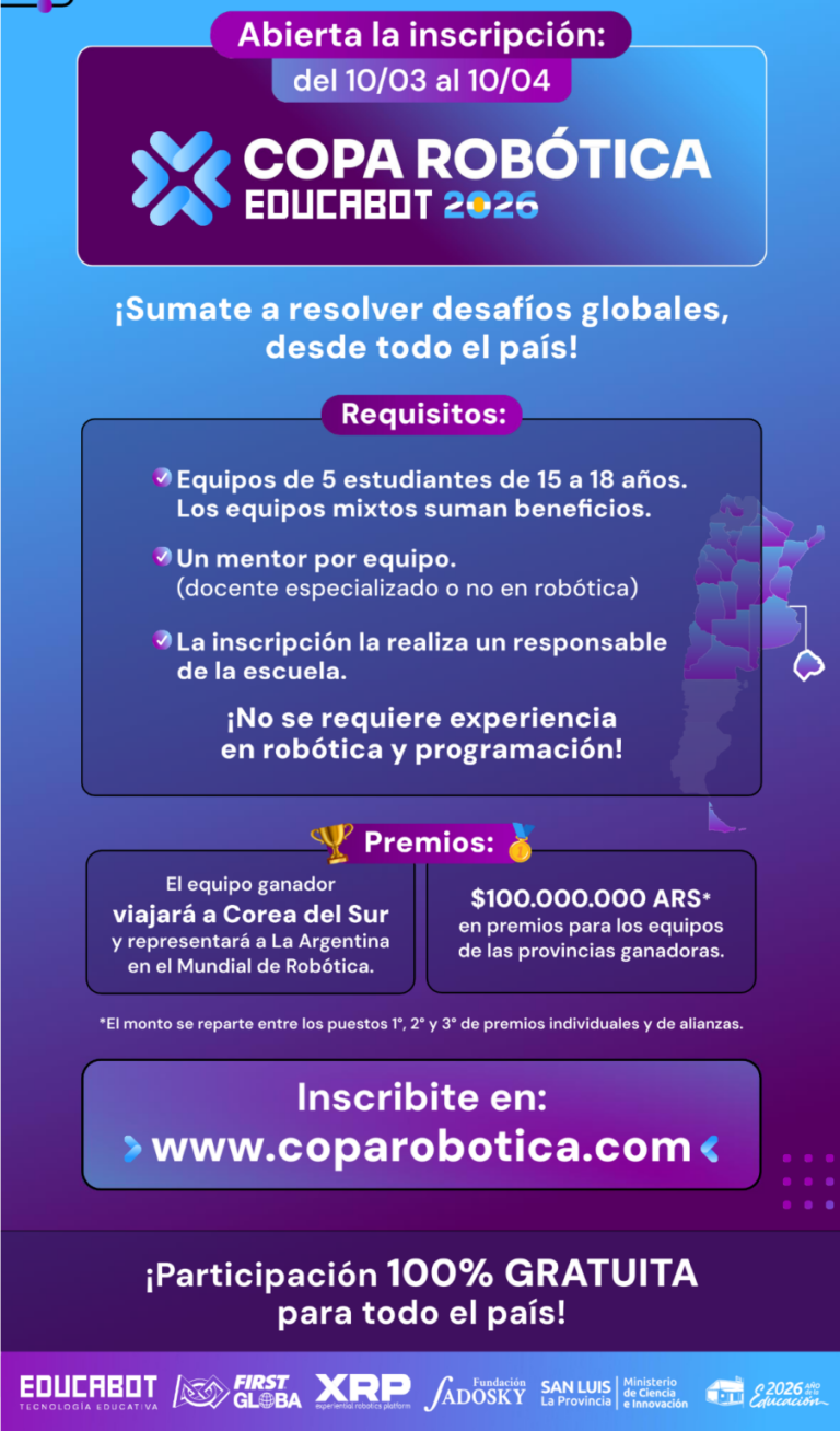 El Gobierno de San Luis impulsa la participación de estudiantes en la Copa Robótica ‘Educabot 2026’