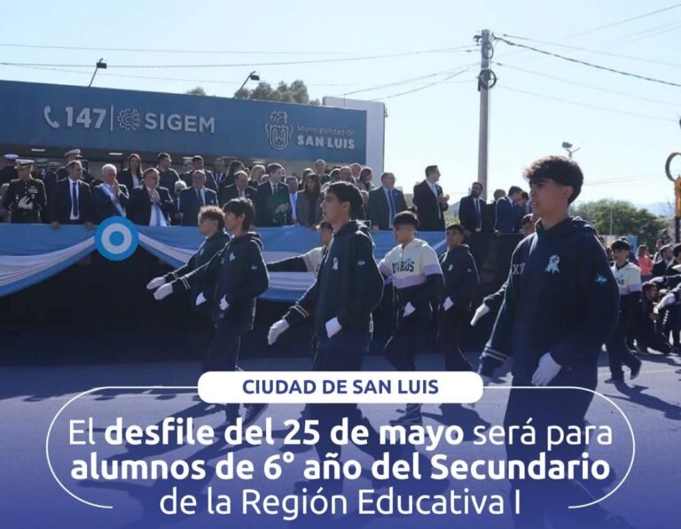 El desfile del 25 de mayo será para alumnos del último año del Secundario de la Región Educativa I