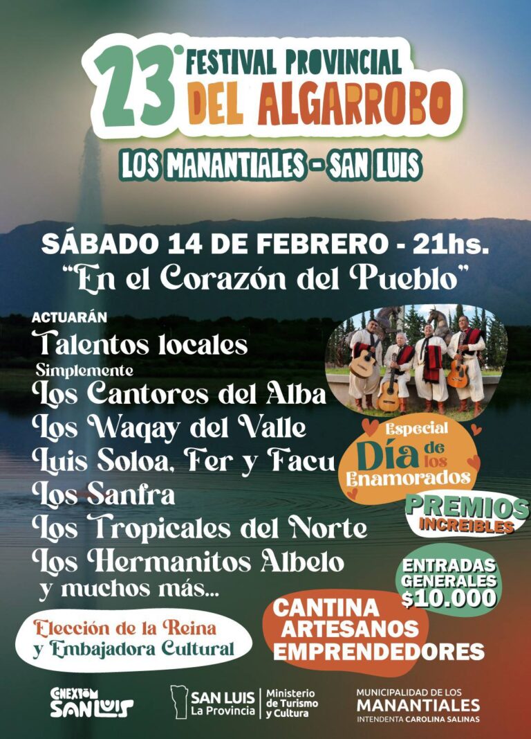 Los Manantiales celebrará el 23° Festival Provincial del Algarrobo