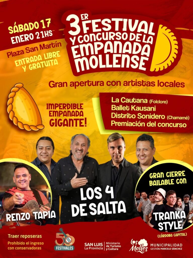 Sabores, música y tradición: Los Molles celebrará el Festival y Concurso de la Empanada Mollense