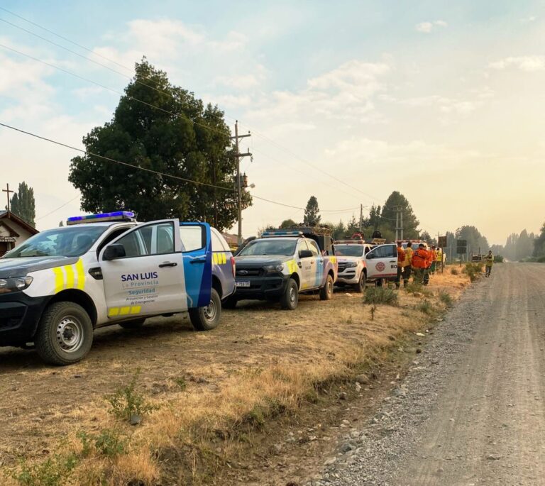 Bomberos y brigadistas de San Luis combaten incendios forestales en Chubut