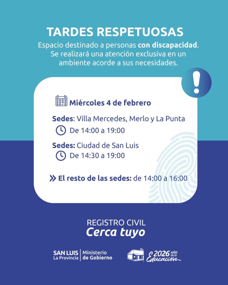 Tardes Respetuosas: el Registro Civil atiende exclusivamente a personas con discapacidad