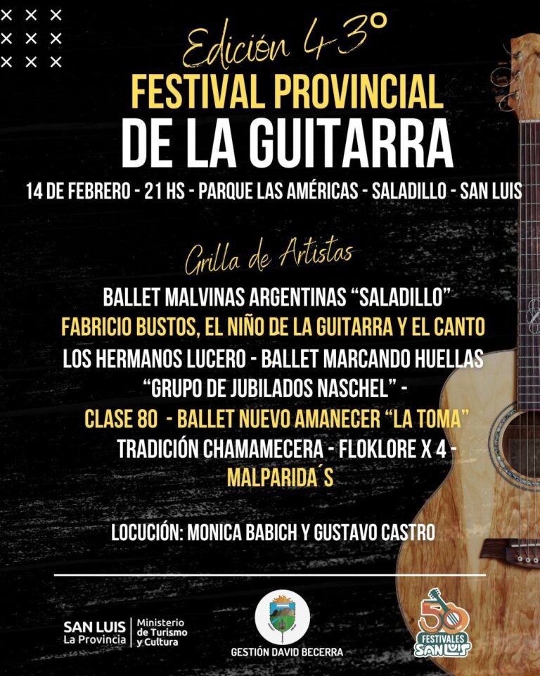 Este sábado 14, Saladillo realizará la 43° edición de su Festival Provincial de la Guitarra